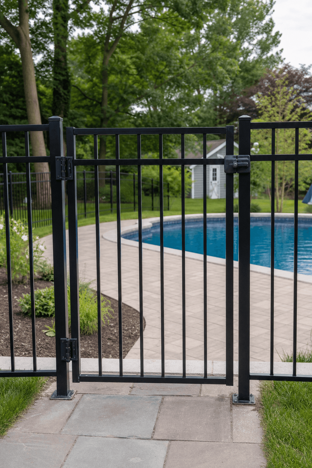 Black aluminum pool safety fence