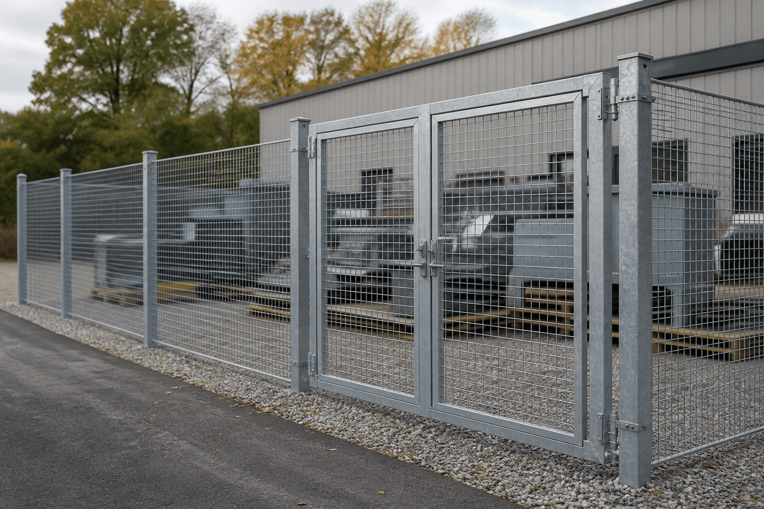 Fenced outdoor storage enclosure at a Massachusetts commercial yard